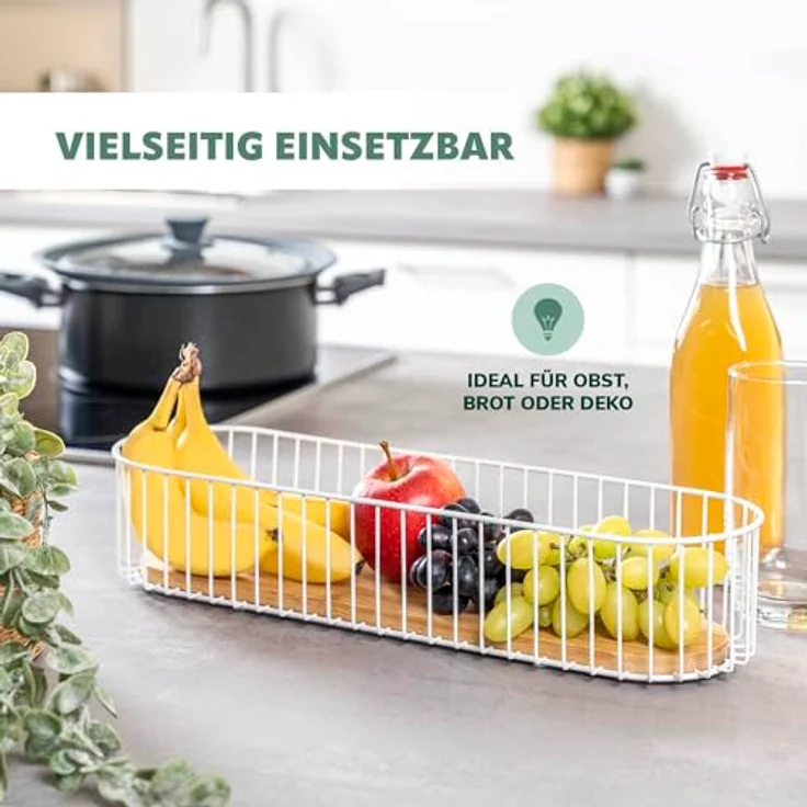 eluno Drahtschale mit Bambusboden, Obst- und Brotkorb, matt (Weiß) – Bild 5