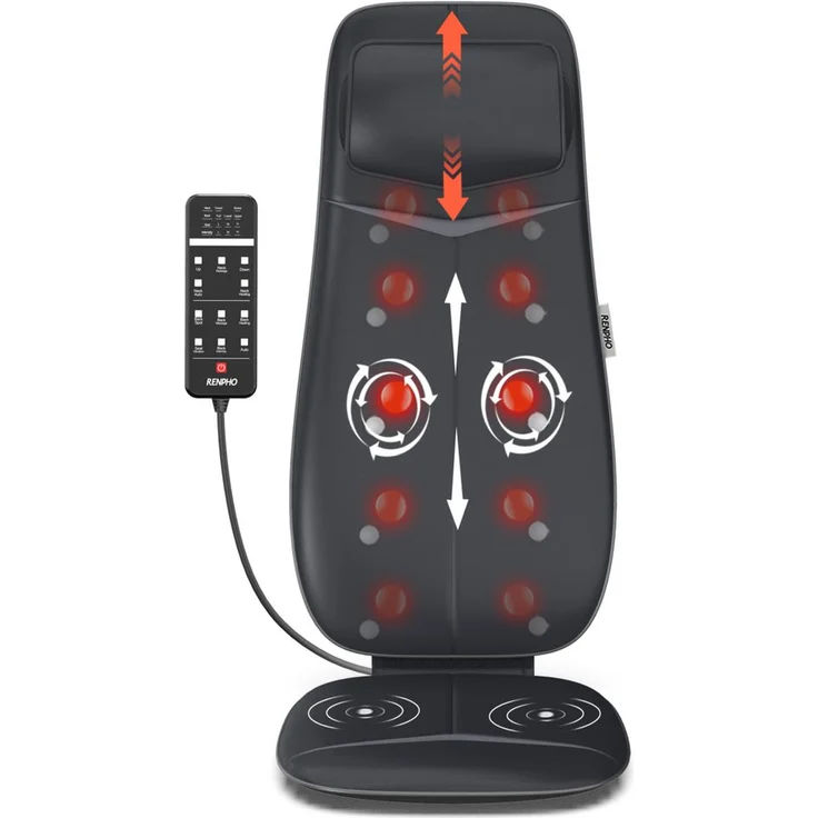 RENPHO Shiatsu-Massagesitzauflage Neck & Back Massager Cushion S BM076, individuelle Nacken- und Rückenmassage mit Wärme & Vibration, 880 x 200 x 430 mm