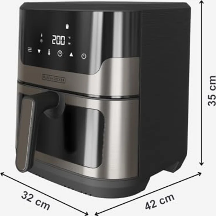 Black+Decker Bxaf8001e Heißluftfritteuse, 1700 Watt, digitaler Touchscreen, 8 Automatikprogramme, ölfreies Kochen, Sichtfenster, EU Plug 220V – Bild 7