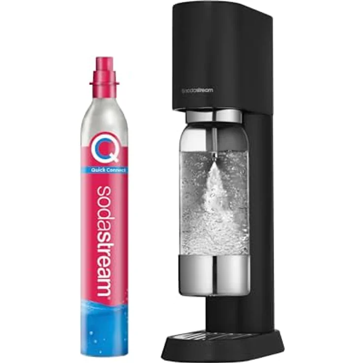 SodaStream® enso™ Premium Wassersprudler aus Edelstahl, inkl. 1 L spülmaschinengeeigneter BPA-freier Kunststoffflasche + Quick Connect CO2-Zylinder, schwarz – Bild 1