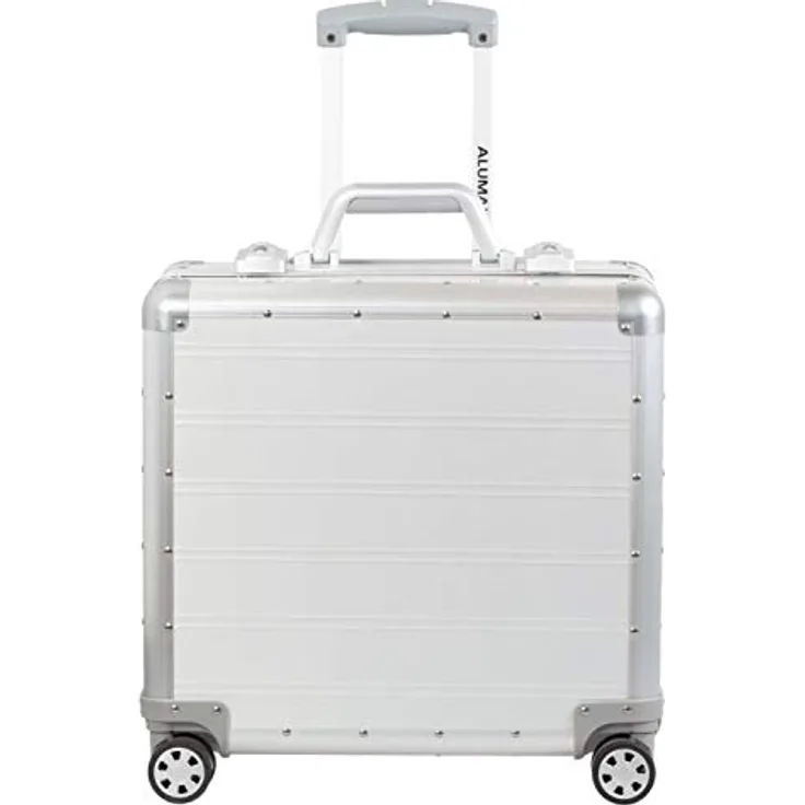ALUMAXX 45172 Businesstrolley Gemini, Rollkoffer Aluminium, Reisekoffer mit Overnight Fach, Trolley mit 4 Leichtlaufdoppelrollen 360°, Silber, 42,5 x 40 x 21 cm