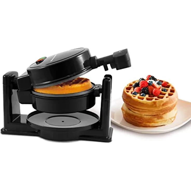 Elite Gourmet EWM460 Nonstick Rotating Flip Belgian Waffle Maker, 1.25-Inch Thick Waffles, Hash Browns, Keto, Snacks, Sandwich, Eggs, Easy to Clean, Black