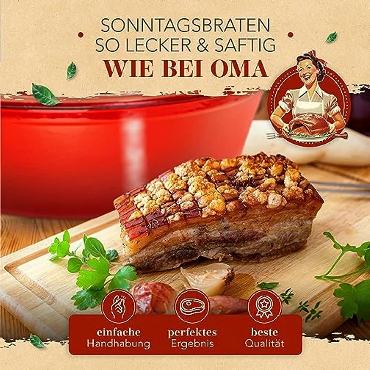 KRUSTENZAUBER 33cm Gusseisen Bräter mit Deckel, 6l Emaille Topf XL, Induktion Oval, Geschenk Weihnachten – Bild 2