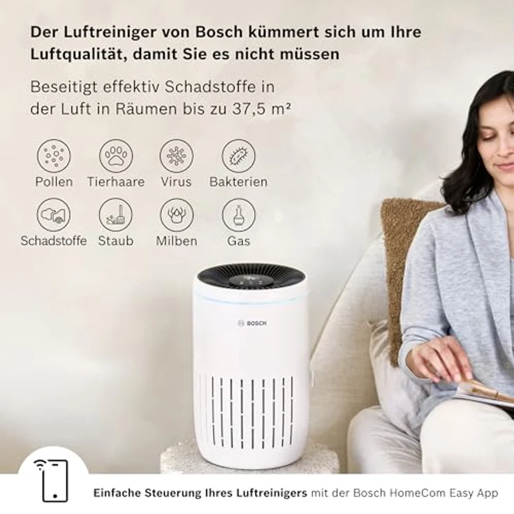 Bosch Air 2000i Smart Luftreiniger - HEPA13 Filter, Smart Sensor, Auto-Modus, Sleep-Modus - 37,5 m² - Weiß – Bild 2