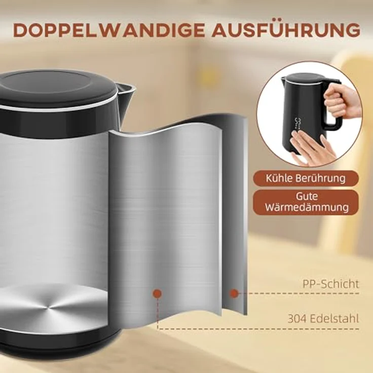 HOMCOM Toaster und Wasserkocher Set, 1,5L Wasserkocher mit 2200W und 7 Temperatureinstellungen, Toaster für 2 Scheiben mit 7 Bräunungsstufen, Schwarz/Silber – Bild 7