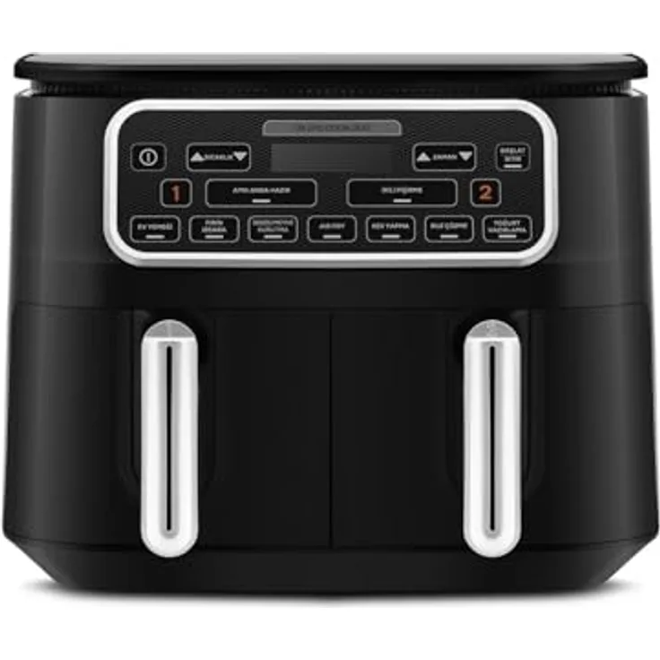 KARACA Air Pro Cook Duo Home Dinner XXXL 8 Liter Airfryer Black Chrome, Vielseitige Kochmöglichkeiten mit Circulation Air Tech