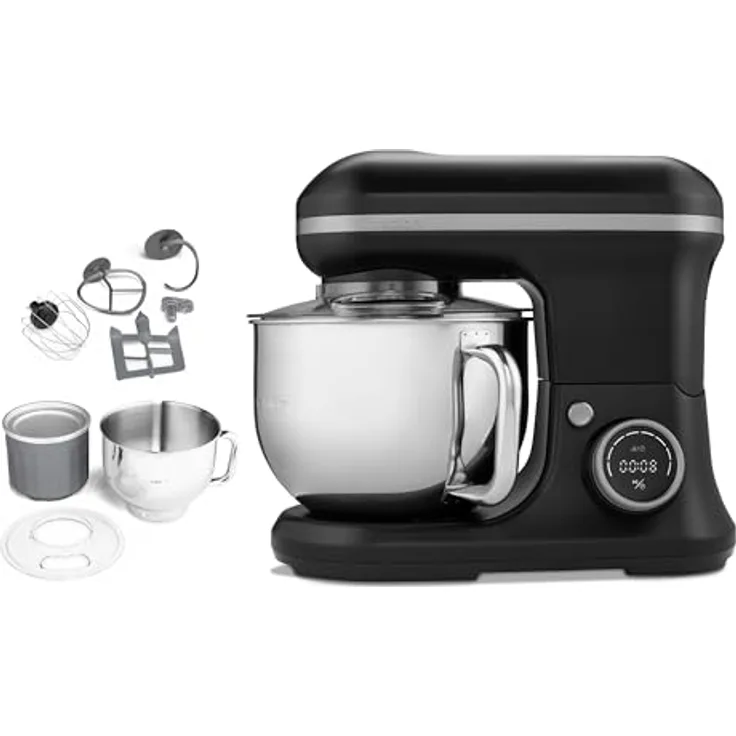 MEDION Küchenmaschine MD18420 (1.200 Watt, 8 Stufen, digitales Display, 5 Liter Edelstahlschüssel, inkl. Eisschüssel) schwarz