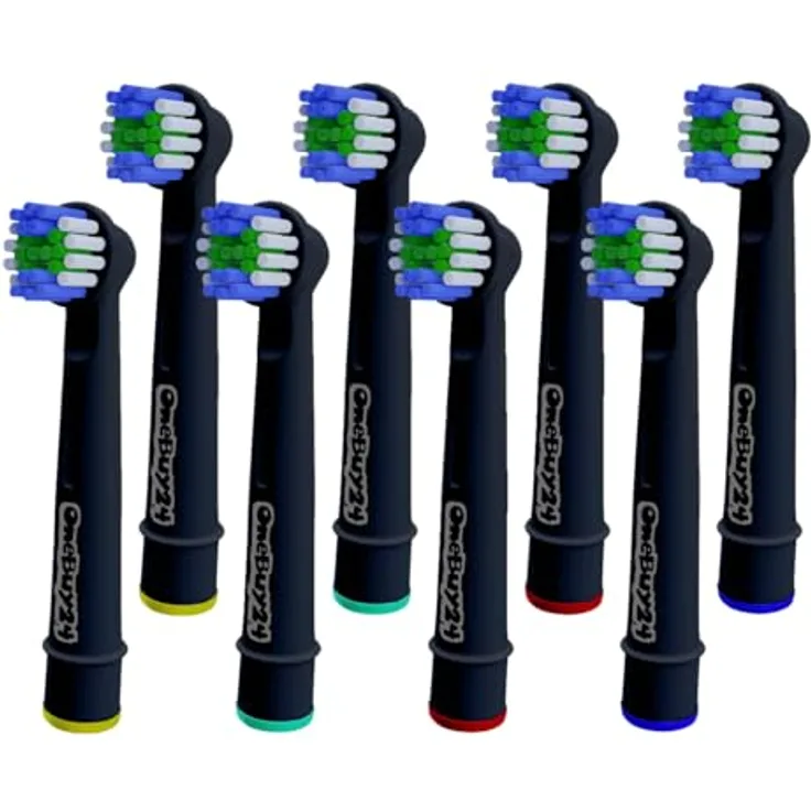 OneBuy24 - Aufsteckbürsten kompatibel mit Oral-B elektrischen Zahnbürsten – 8 Stück SCHWARZ. Kompatibel mit Precision Clean, Vitality, Professional Care, TriZone, Triumph, Advance Power, Smart Series