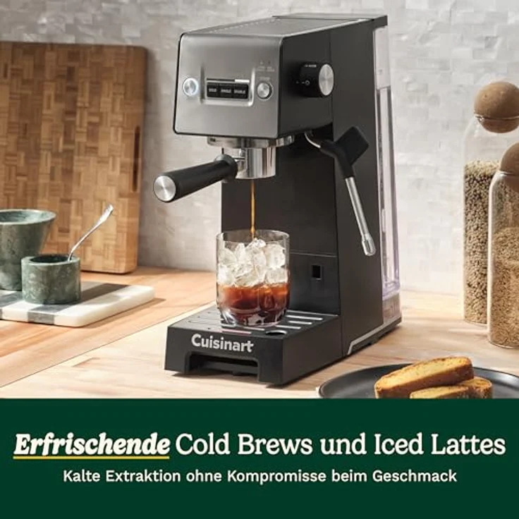 Cuisinart Espresso Machine Slim, Siebträgermaschine mit 15 Bar Pumpendruck und Dampfdüse, Schwarz und Silber – Bild 9