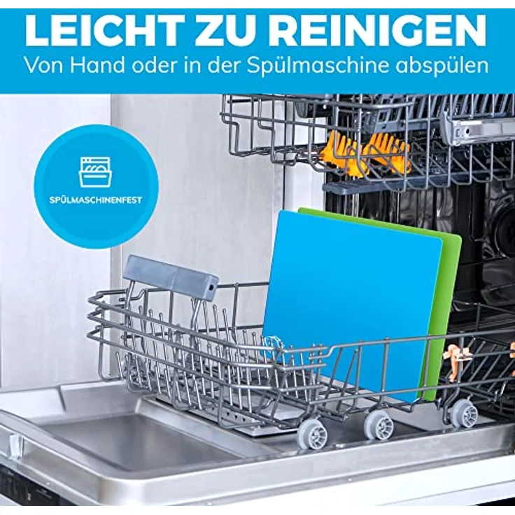 Schneidebrett-Matten aus Kunststoff mit Lebensmittel-Ikonen und EZ-Grip Waffelrückseite, 6 Stück, spülmaschinenfest – Bild 4