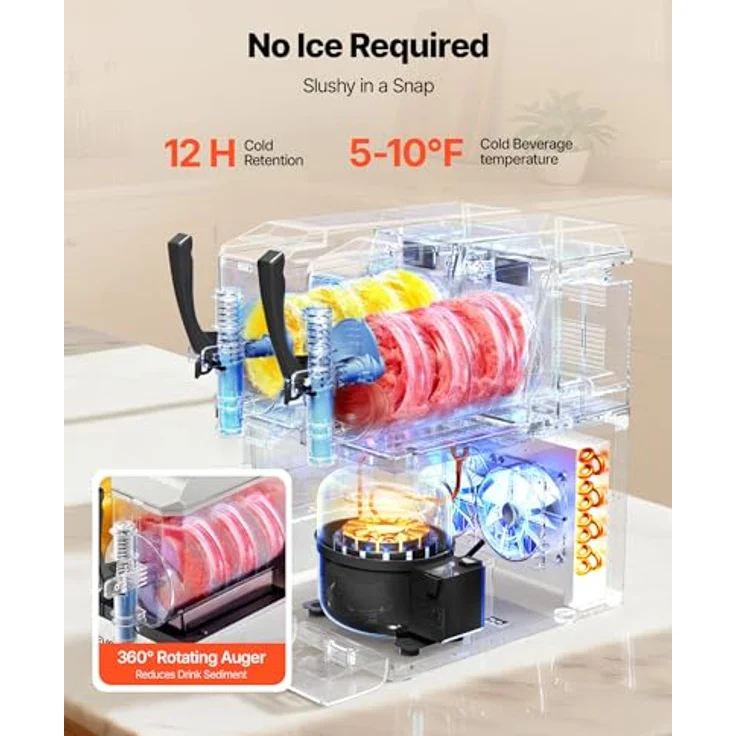 VEVOR Slush Maschine X-60, 2 x 3 L Slusheis Eisbereiter mit 450 W, Selbstreinigungsfunktion und 5 voreingestellten Programmen – Bild 3