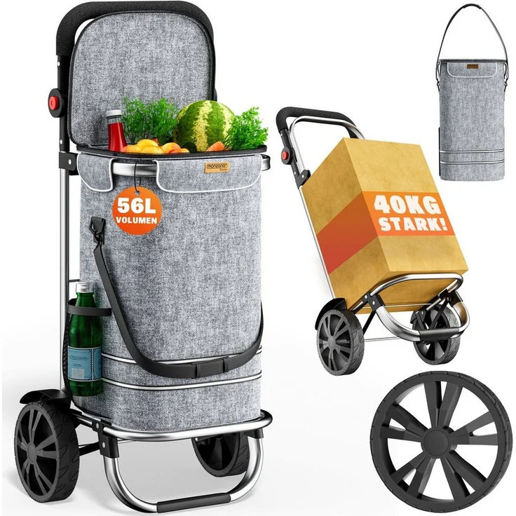 monzana Einkaufstrolley, 2in1 56L bis 50 kg klappbar abnehmbare Tasche Handwagen Einkaufswagen, schwarz