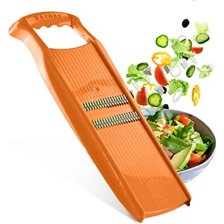 Börner Roko PowerLine Gemüseschneider • Streifenschneider für Obst & Gemüse • Julienne Schneider für feine Streifen • Gemüsehobel fein • Küchenhobel (Orange) – Bild 1