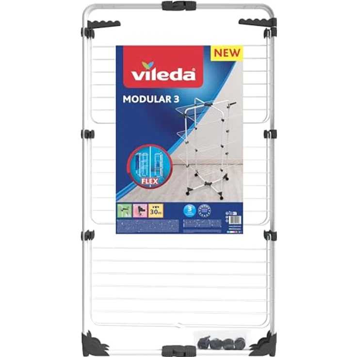 Gimi Vileda Modular 3, Turmwäscheständer mit 3 Ebenen, modulares Gelenk, leicht zu bewegen, klappbar für Innen und Außen – Bild 2