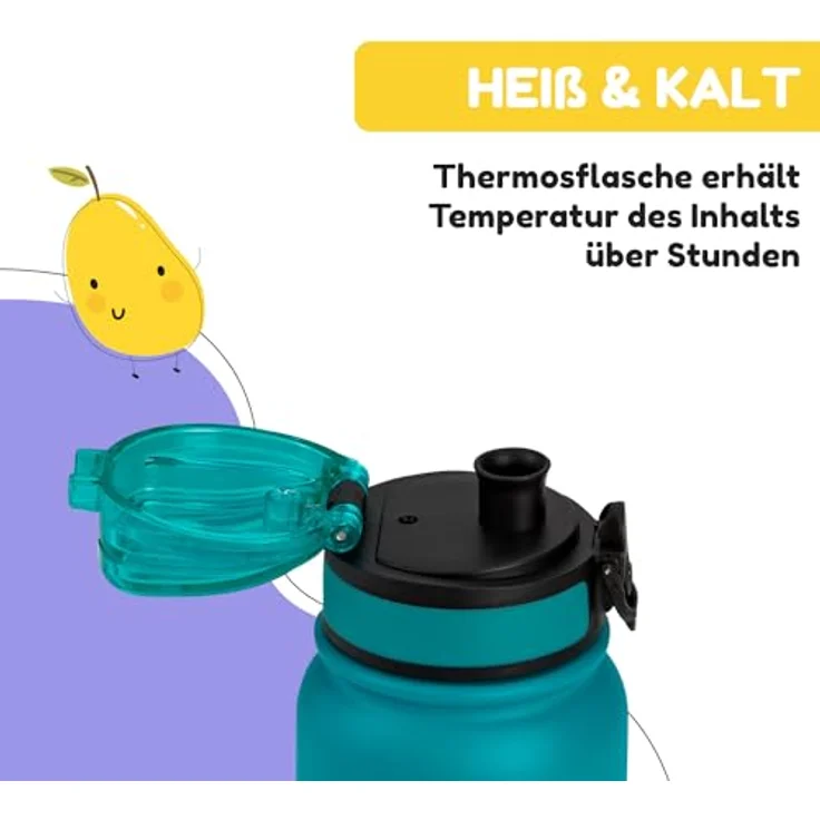 Schmatzfatz Trinkflasche Kinder Auslaufsicher, 550ml Edelstahl-Trinkflasche für Schule & Kindergarten, Wasserflasche BPA-Frei, Für Kaltes & Heißes, Auslaufsichere Trinkflasche für Mädchen & Jungen – Bild 4