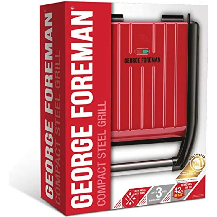 George Foreman 25030-56 Fitnessgrill Steel Compact, Kontaktgrill, Panini- und Sandwichgrill, 24 x 17 cm große Grillfläche für bis zu 3 Portionen, rot – Bild 2