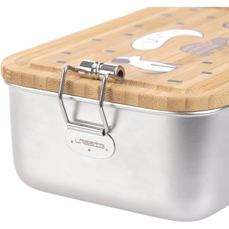 LÄSSIG Lunchbox Bamboo Happy Prints, Bambus, Edelstahl, mit Holzdeckel - Preisvergleich – Bild 5