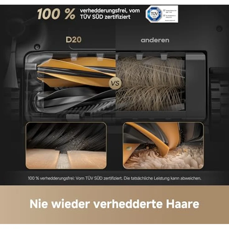 dreame D20 Saugroboter, 13.000 Pa Saugkraft, DuoBrush für Tierhaare, LDS-Navigation, 2-in-1: Staubsaugen und Wischen, 5.200-mAh-Akku, App- und Sprachsteuerung, schwarz – Bild 3