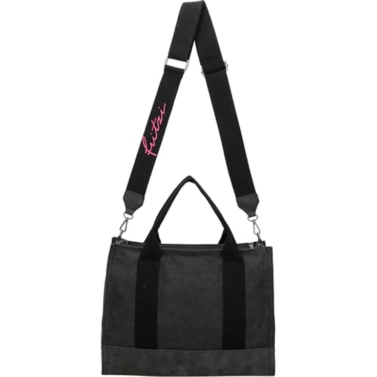 Fritzi aus Preußen Handtasche, große Canvas Tasche 40 cm, Schwarz, abnehmbarer Schulterriemen, crossbody tragbar – Bild 2