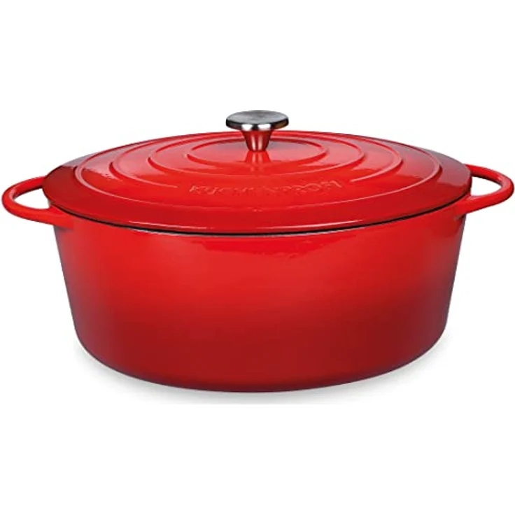 Küchenprofi Gusseisen Bräter mit Deckel, rot/innen schwarz , 31 cm, Schmortopf, Auflaufform, Dutch Oven, Brotbacktopf, emailliert, für alle Herdarten(inkl. Induktion), zum Schmoren, Backen, Braten – Bild 1