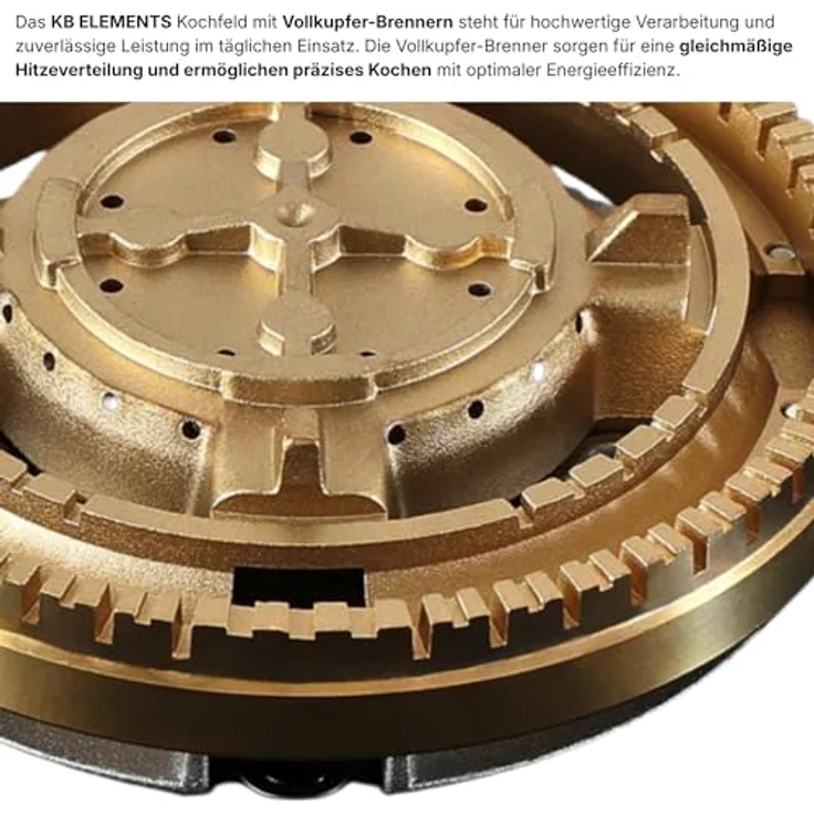 KB ELEMENTS Gaskochfeld Eternity Line 70 cm, 5 flammig, Vollkupfer-Brenner, 304 Edelstahlgehäuse, Wok-Dreifachbrenner, LPG/NG, automatische Sicherheitsabschaltung – Bild 3