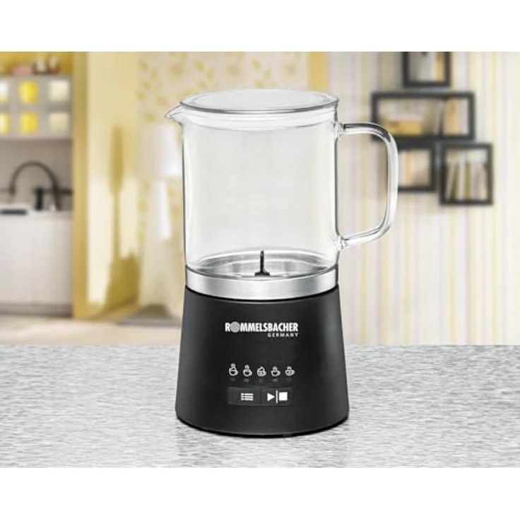 Rommelsbacher Milchaufschäumer MS 625, elektrisch, 250 ml zum Schäumen, 500 ml zum Verrühren, Glaskanne, 5 Programme, heiß & kalt, transparent – Bild 4