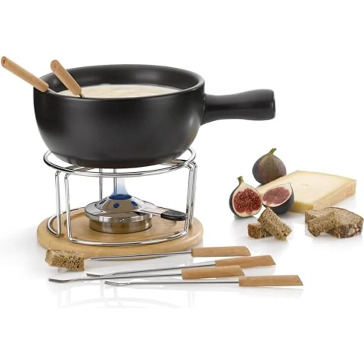 Kela 361306 Käsefondue-Set, Natürliches Design, 10-teilig, Feuerfeste Keramik, Käsefondue-Set Natura, 1 L – Bild 2