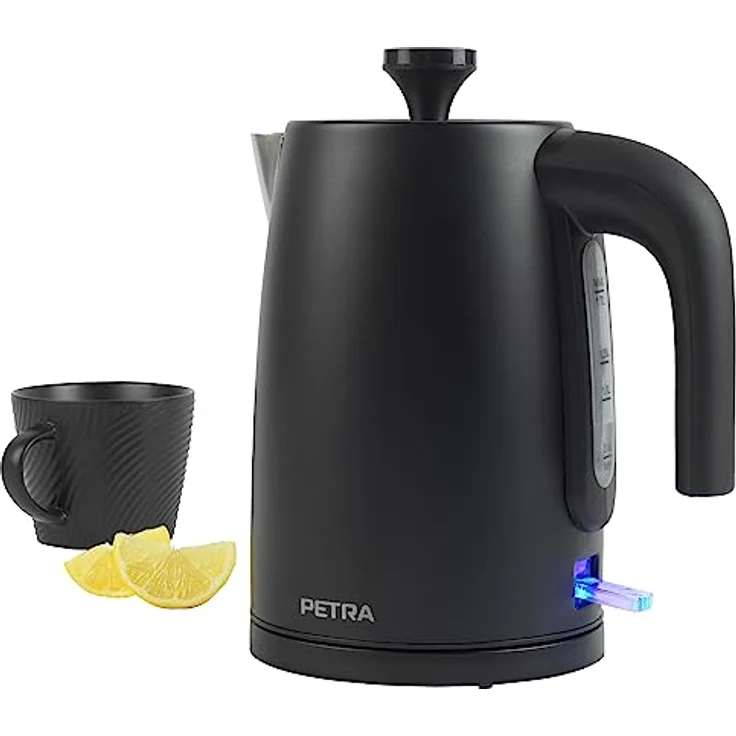 Petra PT5632MBLKVDE Elektrische Wasserkocher - schnelles Kochen, Fenster mit Wasserstandsanzeige, Anti-Kalk-Filter, Trockengehschutz, Strix-Controller, schwenkbare Basis, 1,7 L, 3000 W, Schwartz – Bild 1