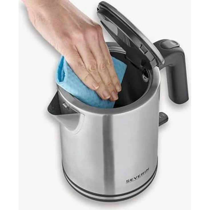SEVERIN Wasserkocher 1L, elektrischer Wasserkocher mit Wasserstandsanzeige, Kalkfilter, XXL-Öffnung, leistungsstark & kompakt, 100% BPA-frei, 2.400 W, silber-schwarz/Edelstahl – Bild 4