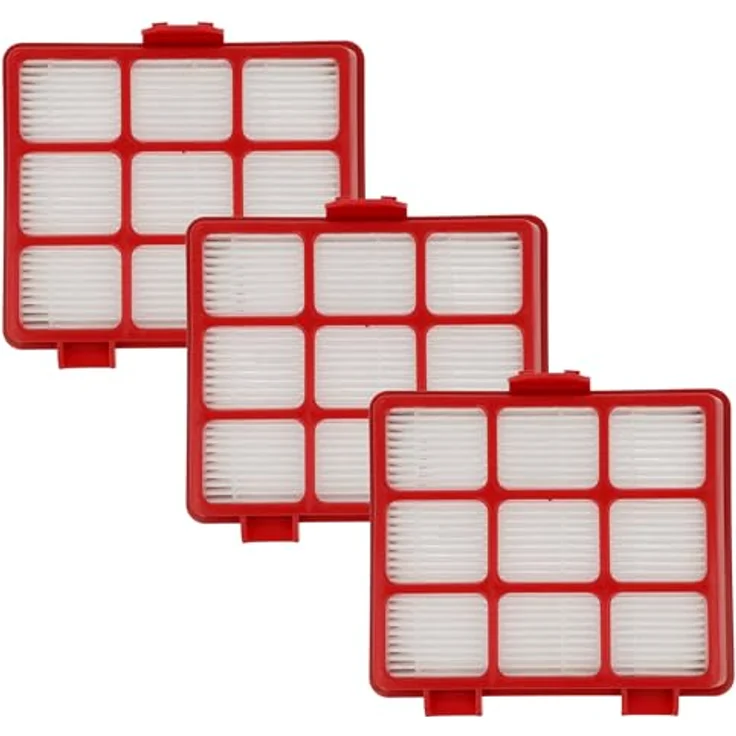 VHBW 3x Staubsaugerfilter für Grundig GMS 3600, Abluftfilter in Rot Schwarz Weiß, ultrafeine Schwebstoffe-Filterung – Bild 1