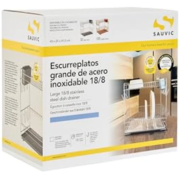 Sauvic 90980-Geschirrständer, aus 304 Edelstahl, mit grauen Tablett, groß 43 x 25 x 41,5 cm. – Bild 3