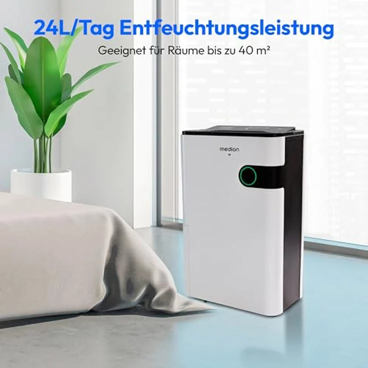 MEDION Luftentfeuchter mit App- und Sprachsteuerung (5L Wassertank, bis zu 40m², Entfeuchtungsleistung 24L/Tag, 280W max. Leistung, 2 Geschwindigkeitsstufen, Touch-Bedienung, MD 12044) – Bild 2