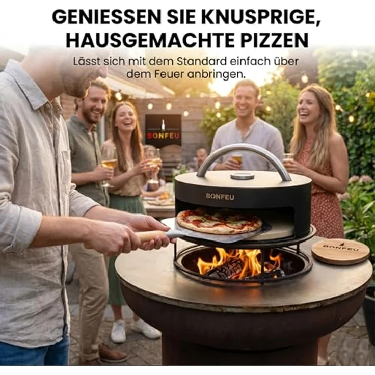 BonFeu BonPizza Pizzaofen Schwarz, Outdoor Holzofen mit Pizzastein 34 x 34 cm und leichtem Deckel – Bild 7