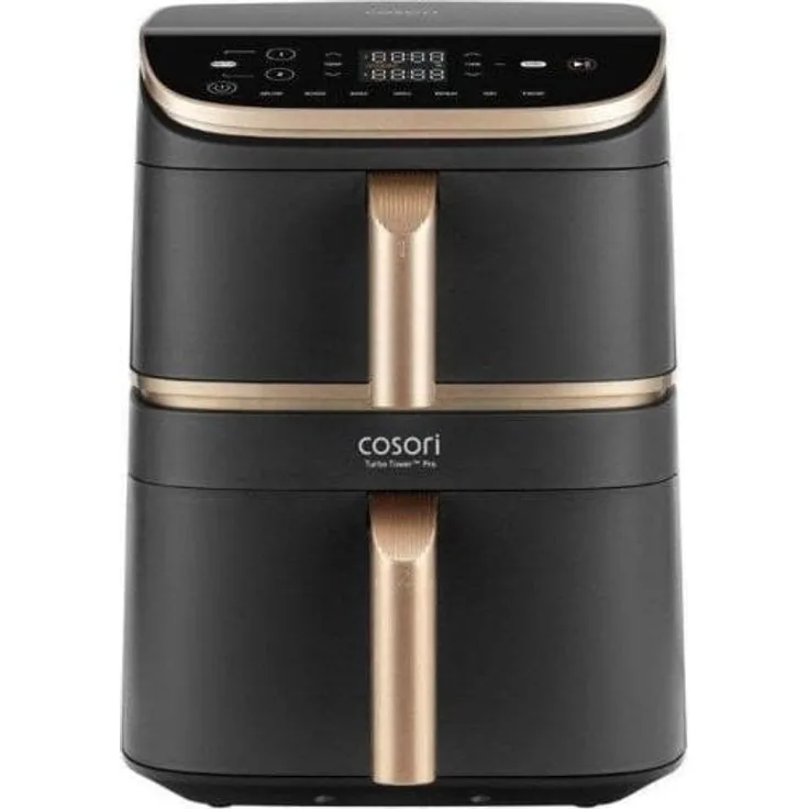 Cosori Turbo Tower Pro Smart, Ölfreie Fritteuse mit 10,8 l Fassungsvermögen, 2 Tanks, 7 Programmen, 2630 W, Schwarz
