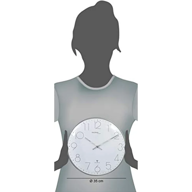 Technoline, moderne, filigrane Funkwanduhr mit gewölbter Glasabdeckung und einem sehr übersichtlichen Ziffernblatt, Ø 35 cm, Chrom - Optik, 35 x 2,5 x 35 cm – Bild 2