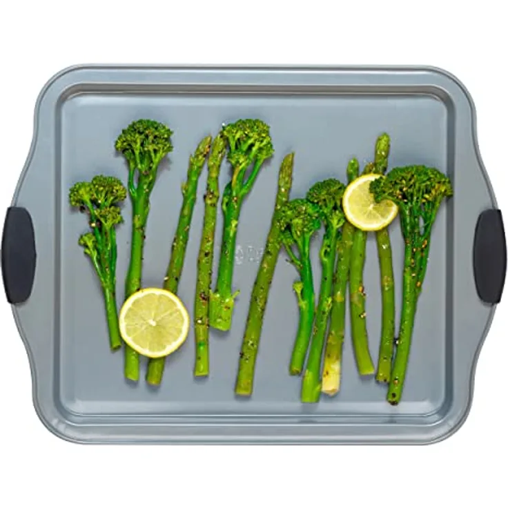 Russell Hobbs RH01914EU Pearlised Backblech, 38cm Ofenschale, Karbonstahl mit Antihaftbeschichtung, BPA-Frei Ofenblech mit Silikongriffe, Backform ofenbeständig bis 220 Grad/Thermostat 7, Grau