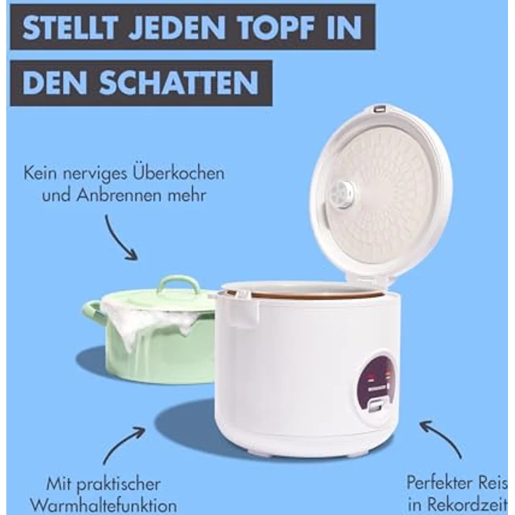 Reishunger Reiskocher - Reiskocher mit Keramikbeschichtung, 1,8 L, 700,00 W, Mit Dampfgarfunktion & Warmhaltefunktion, XXL-Version, schlichtes Design – Bild 5