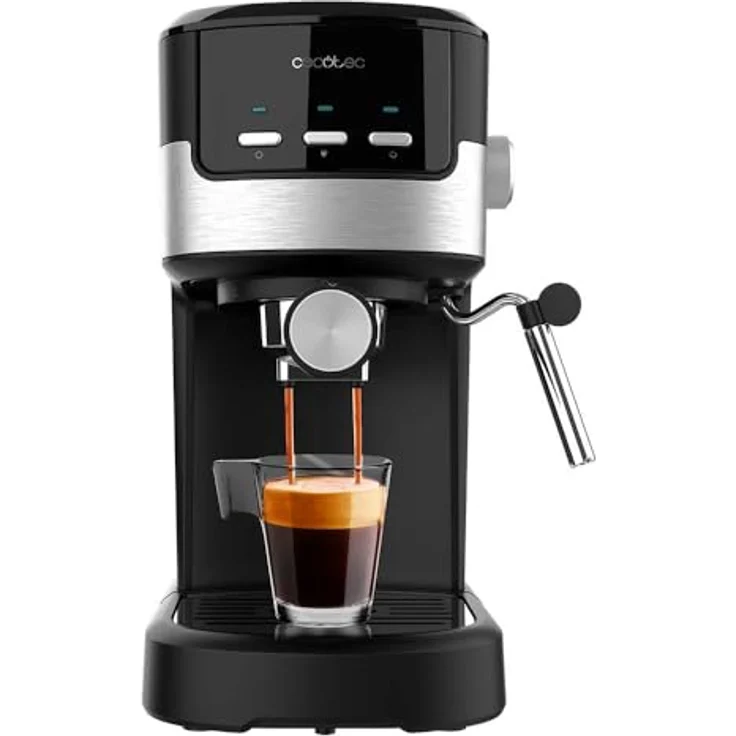 Cecotec Power Espresso 20 Pecan, Siebträgermaschine mit 1100 W, 20 bar Druckpumpe, Milchaufschäumer und 1,25 L Wassertank – Bild 1
