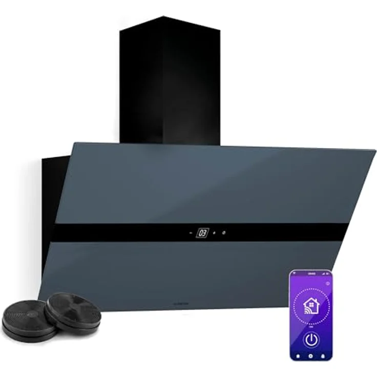 Klarstein WiFusion Dunstabzugshaube - 90 cm, WLAN-Steuerung, 690 m³/h Luftstrom, A++ Energieeffizienz, LED Beleuchtung, Touch-Bedienfeld, Schwarz, Abluft & Kohlefilter – Bild 1