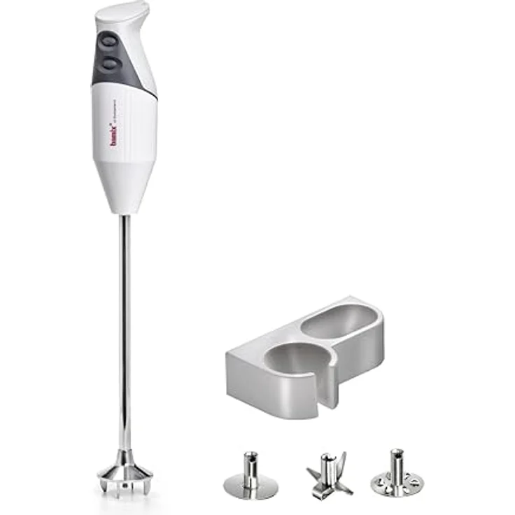 bamix Stabmixer Set G350 GASTRO PRO-3, 300 Watt, inkl. Multifunktionsmesser, Quirl-Aufsatz und Schlagscheiben-Aufsatz, Edelstahl, Weiß/Lichtgrau – Bild 1