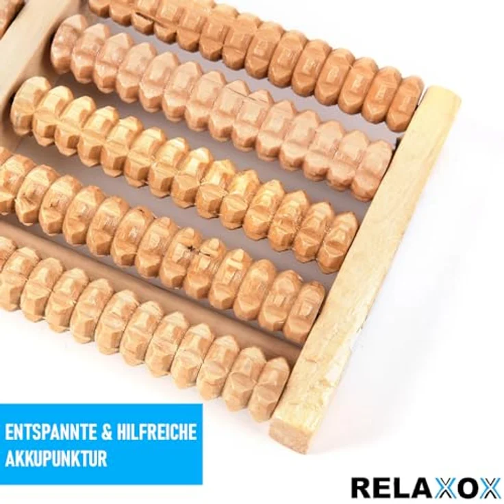 MAVURA RELAXOX Premium Fußmassageroller Holz Braun Fußmassagegerät - Entspannung auf Knopfdruck – Bild 2