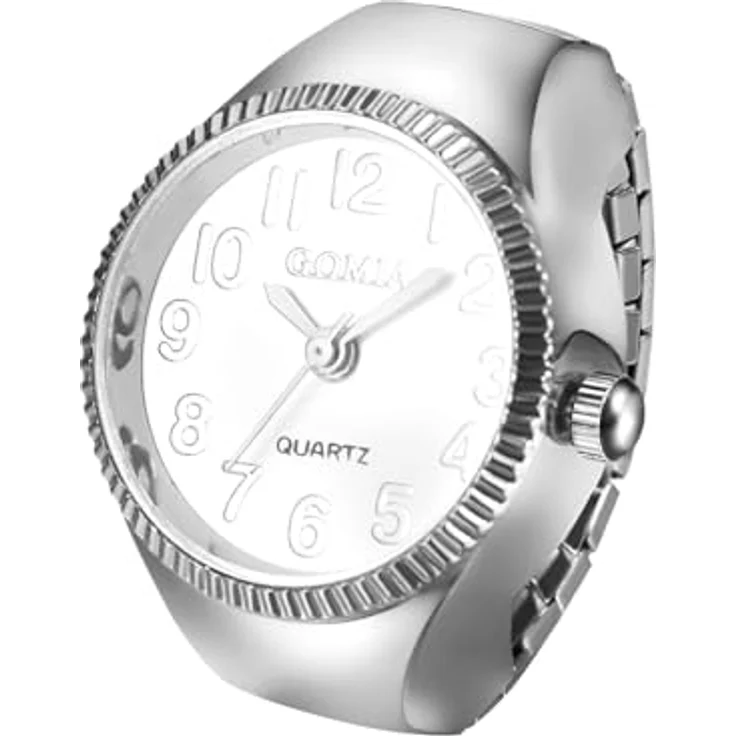 JewelryWe Fingeruhr Ringuhr - Silber Analog Quarz mit stretchbarem Edelstahlband und arabischer Ziffernskala, 10m wasserdicht, Geschenk für Damen und Herren – Bild 1