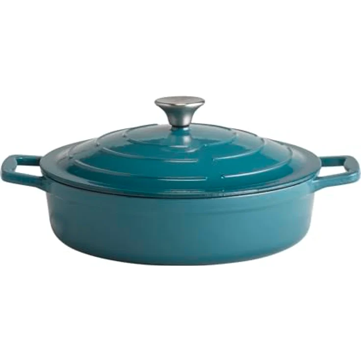 APS 88314 Bräter mit Deckel "5 STARS", Gusseisen, induktionsgeeignet, ofenfest, inkl. Deckelhalter, Ø 28 cm, 3 Liter, türkis – Bild 1