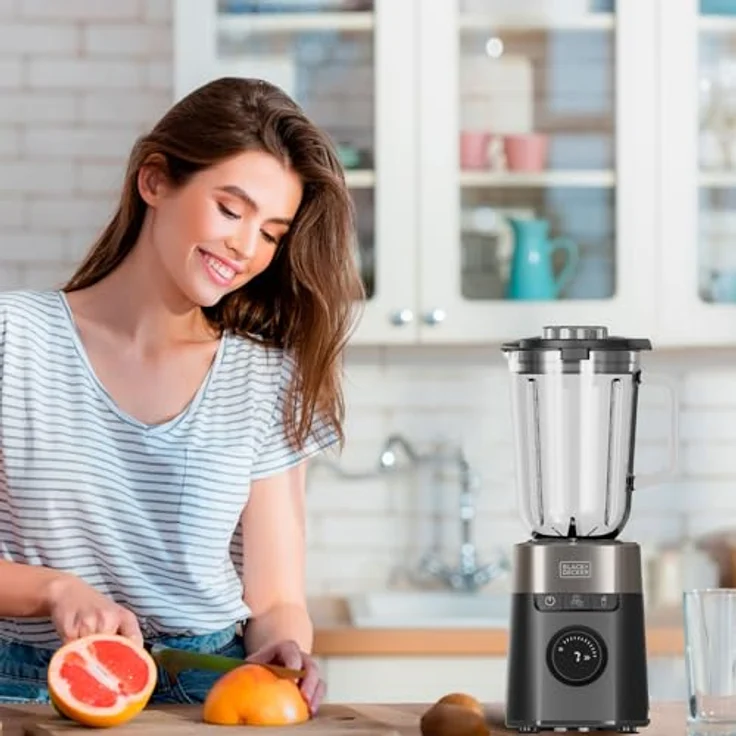 Black+Decker Standmixer BXJB1201E, Edelstahl, 1200 Watt, 8 Geschwindigkeitsstufen, 2,2 Liter Glaskrug, 3 Programme, EASY CLEAN Klingen – Bild 2