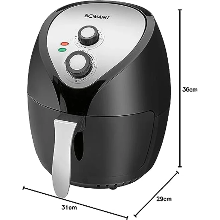Bomann FR 6002 H CB Heißluft-Fritteuse, 3,6 L, stufenlos regelbarer Thermostat, 30-Minuten-Timer mit Endsignal, 2 Kontrolleuchten – Bild 9