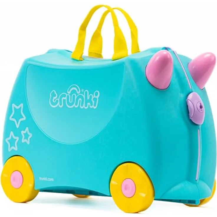 TRUNKI Handgepäck Und Kinderkoffer zum Draufsitzen | Kinder Risen Geschenk für Mädchen Und Jungen | Trolley Una Unicorn (Blaugrün) – Bild 1