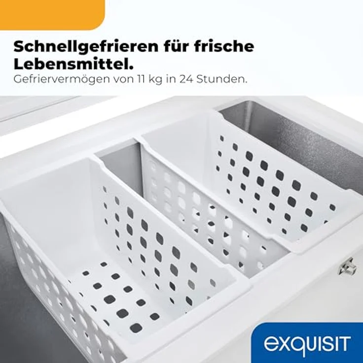 Exquisit GT5201-HE-040E Gefriertruhe, 198 l Nutzinhalt, 41 dB, Schnellgefrieren, LED-Beleuchtung, weiss – Bild 6