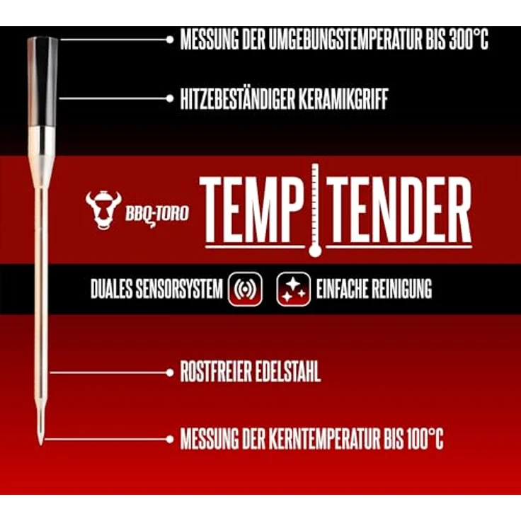 BBQ-Toro TempTender Grillthermometer kabellos mit App | Bluetooth Fleischthermometer digital IP67 bis 300°C | Bratenthermometer, Grill Meat Thermometer Wireless, Fleischtermostat Digital Kabellos – Bild 3