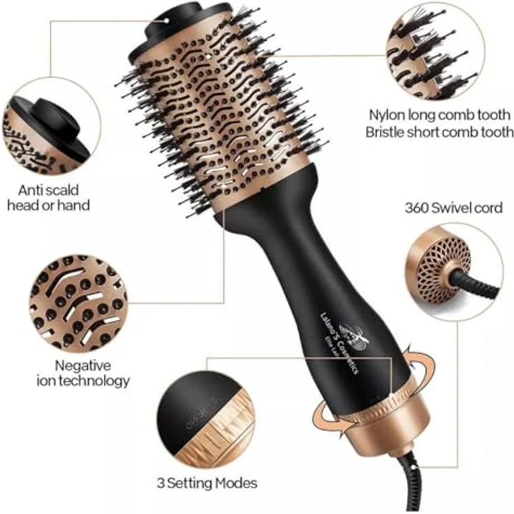 Lalano`S Cosmetics Haartrockner One Step Volumizer Hair Dryer Warmluftbürste 5 in 1 Hairstylist, 1200,00 W - Stylen, trocknen, glätten, bürsten und mehr für seidig glänzende Haare, schwarz – Bild 3