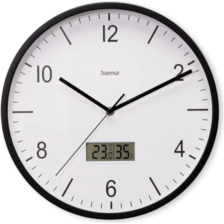 Hama Funkwanduhr "Lanzarote", DCF-Funkuhr mit Hygrometer und Thermometer, Ø 35cm, Schwarz, geräuscharm – Bild 1